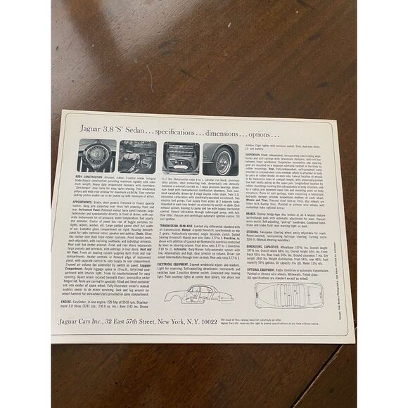 1965 Jaguar 3.8 'S' Sedan Automobile Dealer Sales Brochure Catalog - Vintage - Picture 5 of 5